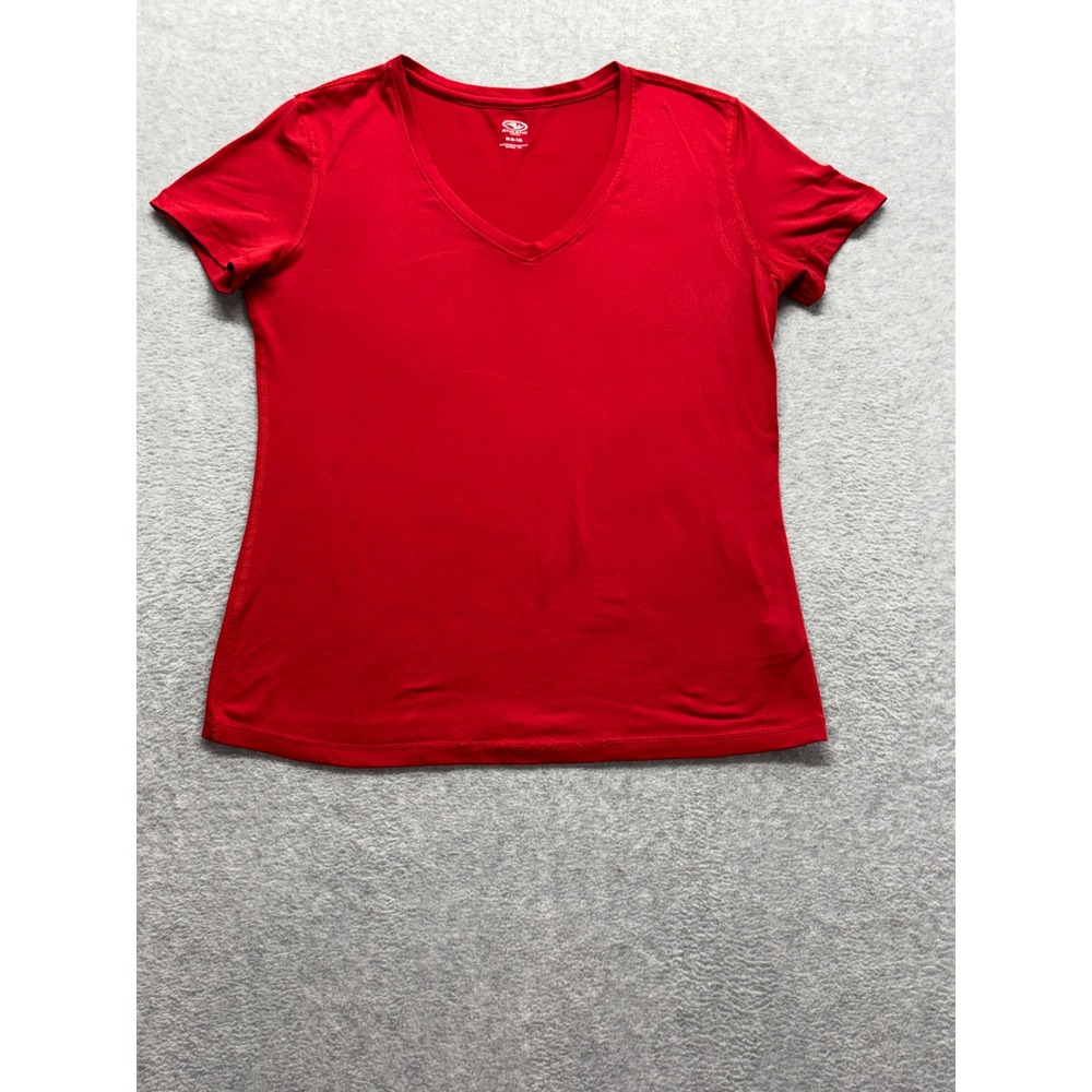 Athletic Works Womens Red V-Neck Short Sleeve Activewear T-Shirt Size M 8-10